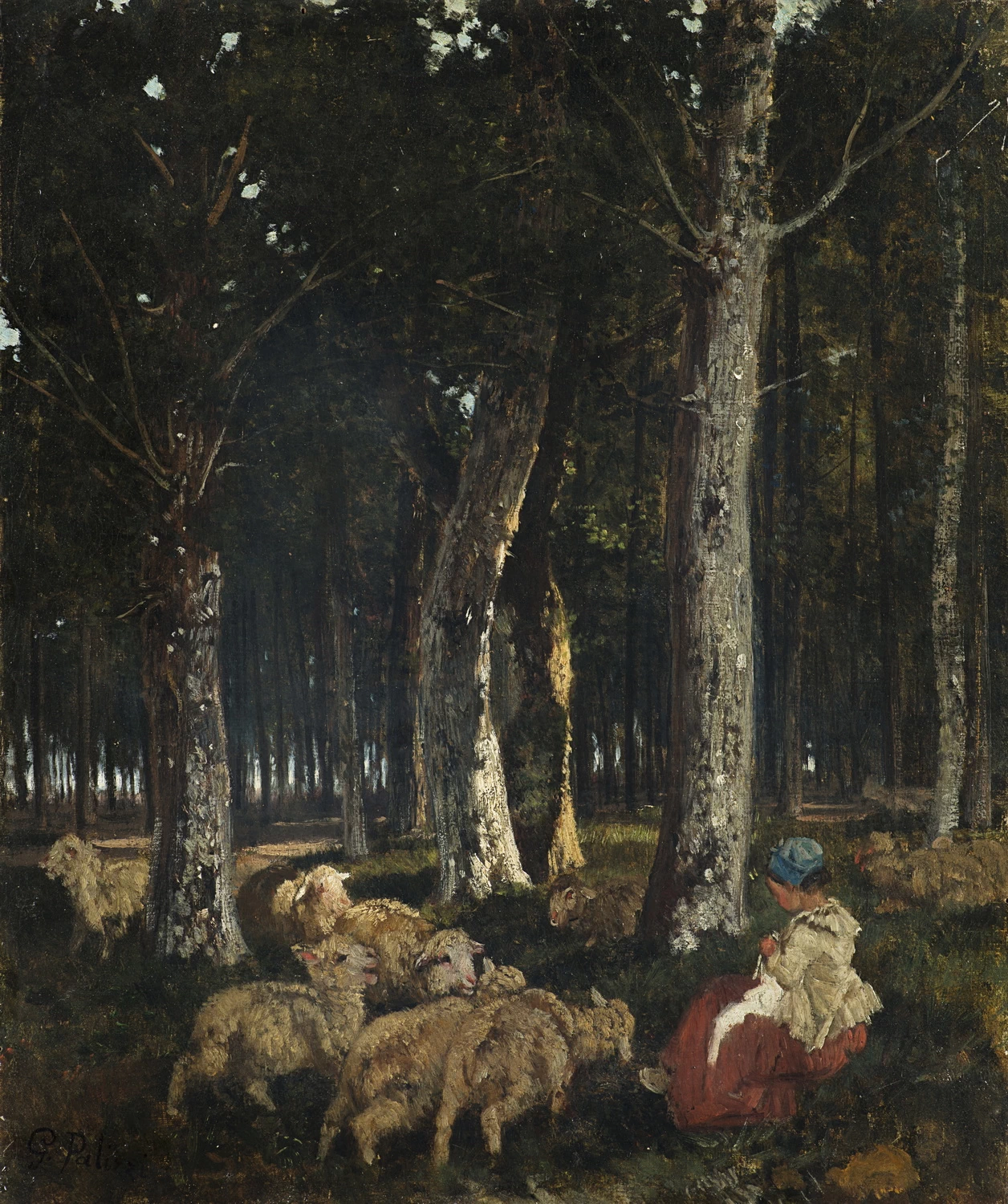 Pastorella seduta nel bosco